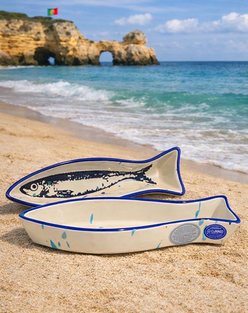 Keramik-Schale in Fischform 26 cm Sardine-Motiv, ofenfest (Portugal)