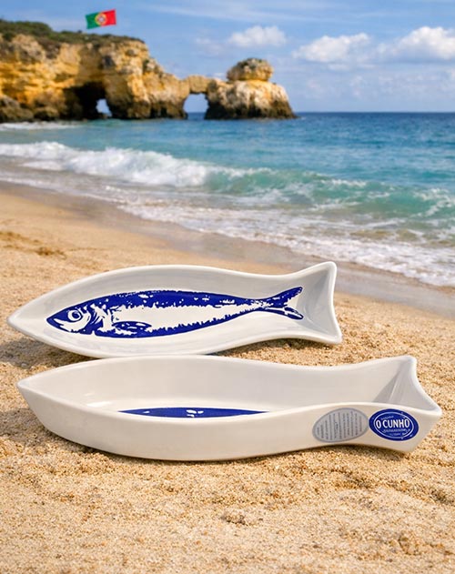Keramik-Schale Fischform 26 cm Sardine-Motiv ohne Kleckse, ofenfest (Portugal)