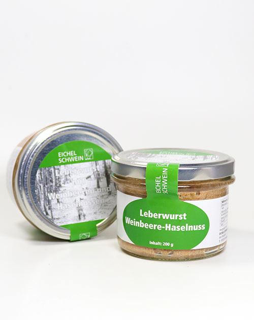 Leberwurst mit Weinbeeren und Haselnüssen, EICHELSCHWEIN Waldweide