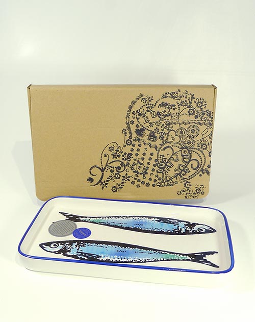 Servierplatte Sardinen-Motiv ohne Kleckse 26 x 14 cm, ofenfest (Portugal)