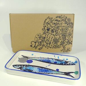 Servierplatte Sardinen-Motiv mit Klecksen 26 x 14 cm, ofenfest (Portugal)