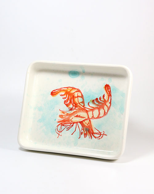 Kleine Servierplatte Garnelen-Motiv 16 x 14 cm, ofenfest (Portugal)