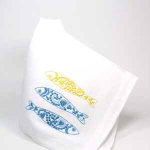 Stoff-Serviette 'Sardinen blau/gelb' in Halbleinen aus Portugal