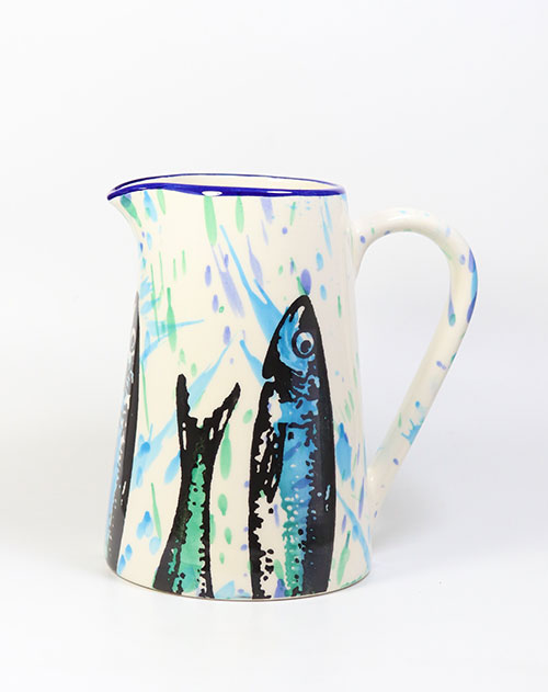 Wasserkaraffe, Krug klein Höhe 17cm Sardinen-Motiv (Portugal)