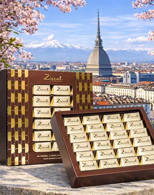 Scatola Gianduiotti Feinste Gianduja-Pralinen von Ziccat aus Turin