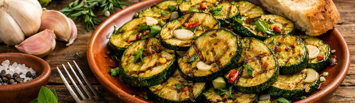 Gegrille Zucchini mit nativem Olivenöl extra Gegrille Zucchini mit nativem Olivenöl extra