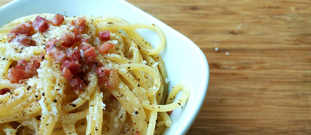 Spaghetti alla Carbonara mit Eichelschwein-Speck